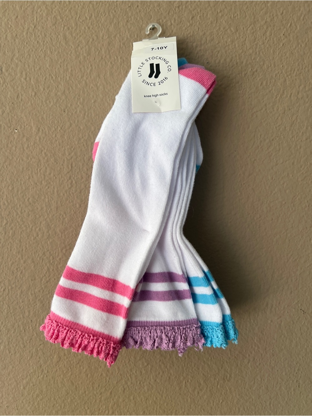 LSC Girls' Pixie Stripe Lace Top Knee Socks